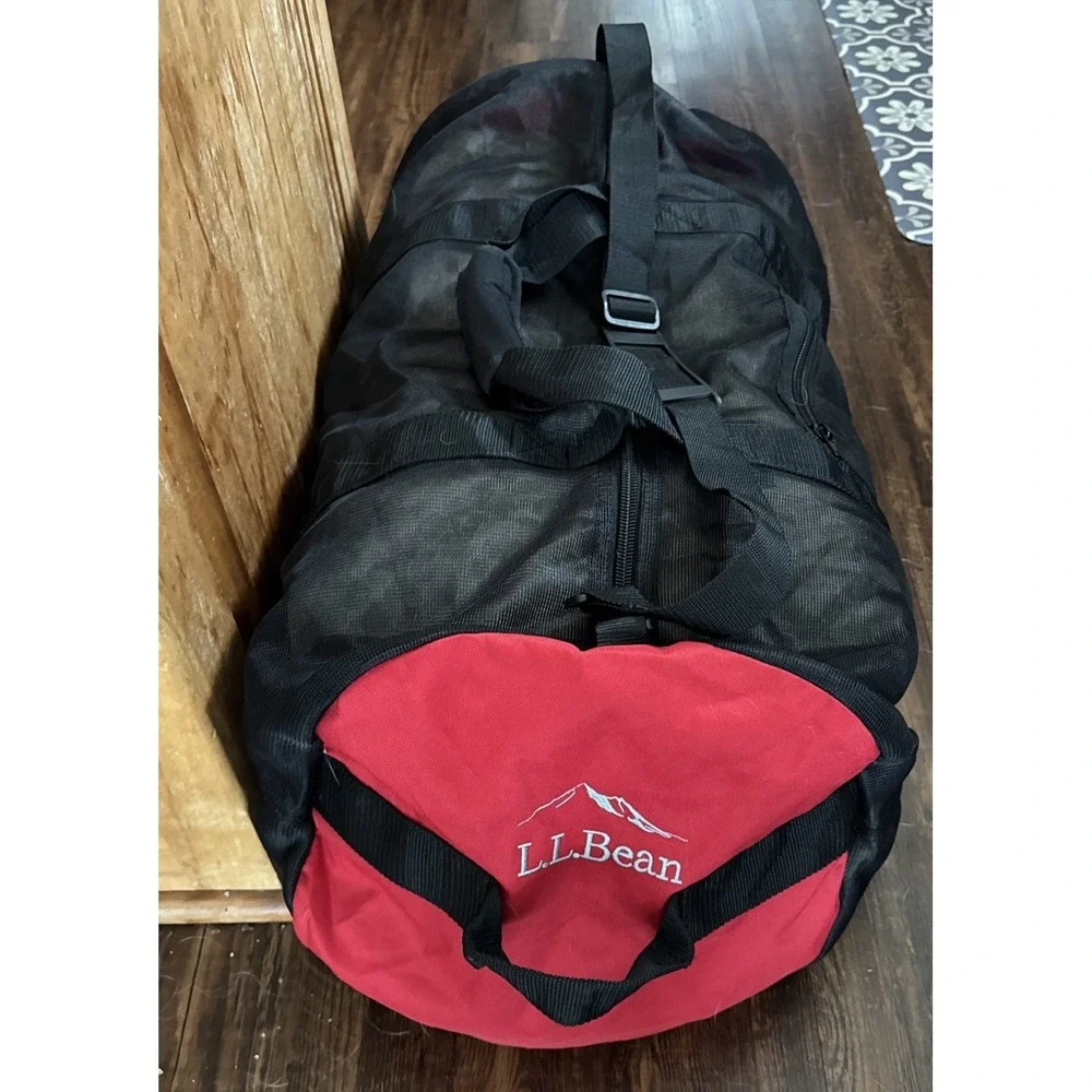 Vtg 90s LL Bean Boating Camping Duffle Bag Red Black Mesh XL 30
